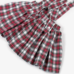 Phi Clothing-Girls Red Tartan Pinafore Dress with Velvet Bows | Childrensalon