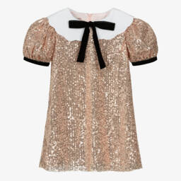 Phi Clothing-Girls Rose Gold Sequinned Dress | Childrensalon