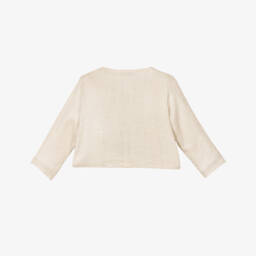 Phi Clothing-Girls Silvery Beige Linen Bow Cardigan | Childrensalon