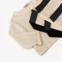 Phi Clothing-Girls Silvery Beige Linen Bow Cardigan | Childrensalon