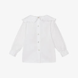 Phi Clothing-Блузка белая хлопковая с зеленым тартановым бантом для девочек | Childrensalon