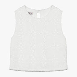 Блузка белая кружевная с отделкой стразами для девочек