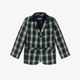 Piccola Speranza-Boys Blue & Green Tartan Blazer with Velvet Collar | Childrensalon