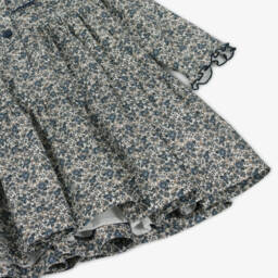 Piccola Speranza-فستان قطن بياقة مخملية وطبعة ورود لون أزرق | Childrensalon