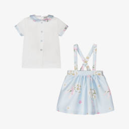Piccola Speranza-Girls Blue Stripes & Floral Skirt Set | Childrensalon