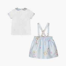 Piccola Speranza-Girls Blue Stripes & Floral Skirt Set | Childrensalon
