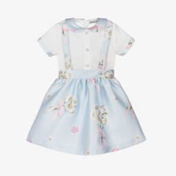 Piccola Speranza-Girls Blue Stripes & Floral Skirt Set | Childrensalon
