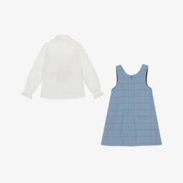 Piccola Speranza-Girls Ivory Blouse & Blue Pinafore Dress Set | Childrensalon