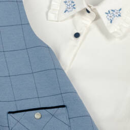 Piccola Speranza-Girls Ivory Blouse & Blue Pinafore Dress Set | Childrensalon