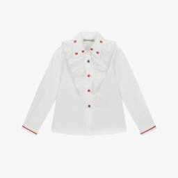 Piccola Speranza-Girls Red Tartan & Rose Print Pleated Skirt | Childrensalon