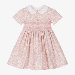 Piccola Speranza-Girls Pink Floral Cotton Dress | Childrensalon