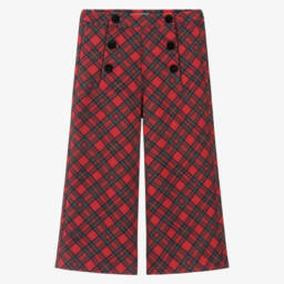 Брюки красные в клетку широкие для девочек