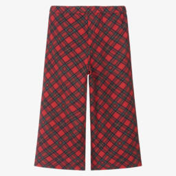 Piccola Speranza-Girls Red Tartan Wide-Leg Trousers | Childrensalon