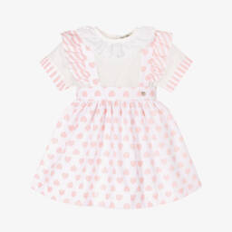 Piccola Speranza-Girls White & Pink Heart Cotton Skirt Set | Childrensalon