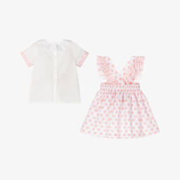Piccola Speranza-Girls White & Pink Heart Cotton Skirt Set | Childrensalon