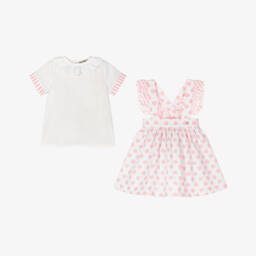 Piccola Speranza-Girls White & Pink Heart Cotton Skirt Set | Childrensalon