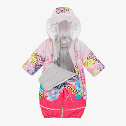 Pilguni-Baby Girls Pink Graffiti Print 2-in-1 Snowsuit | Childrensalon