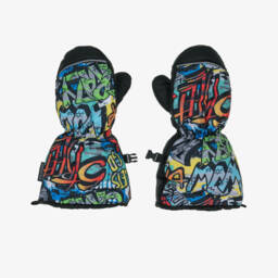 Boys Black & Multcolour Graffiti Print Ski Mittens