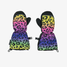 Girls Black & Pink Leopard Print Ski Mittens