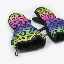 Pilguni-Girls Black & Pink Leopard Print Ski Mittens | Childrensalon