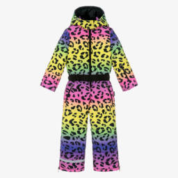 Girls Bright Yellow & Pink Leopard Print Snowsuit