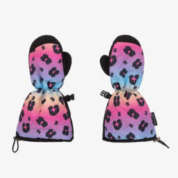 Pilguni-Girls Pink & Blue Leopard Print Ski Mittens | Childrensalon