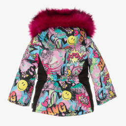 Pilguni-Girls Pink Graffiti Print Ski Jacket | Childrensalon