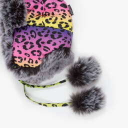 Pilguni-Girls Pink Leopard Print & Faux Fur Trapper Hat | Childrensalon