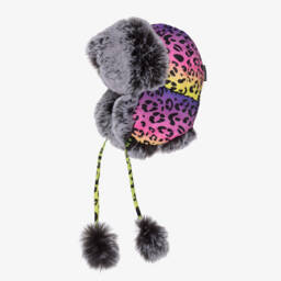 Pilguni-Girls Pink Leopard Print & Faux Fur Trapper Hat | Childrensalon