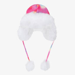Pilguni-Girls Pink Tie-Dye Print & Faux Fur Hat | Childrensalon
