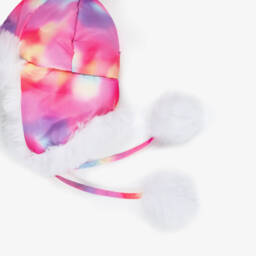 Pilguni-Girls Pink Tie-Dye Print & Faux Fur Hat | Childrensalon