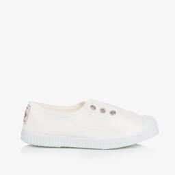 Pisamonas-حذاء رياضي سهل الإنتعال كانفاس لون أبيض | Childrensalon