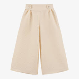 Girls Beige Textured Wide-Leg Trousers