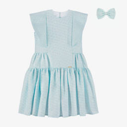 POCA & POCA-Girls Blue Floral Jacquard Dress Set | Childrensalon