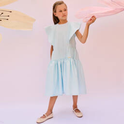 POCA & POCA-Girls Blue Floral Jacquard Dress Set | Childrensalon