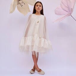 POCA & POCA-فستان بكيب أورغانزا لون عاجي | Childrensalon