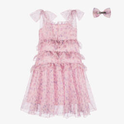 POCA & POCA-Girls Pink Floral Print Chiffon Dress Set | Childrensalon