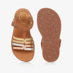 Pom d'Api-صندل جلد لون بني ميتاليك للبنات | Childrensalon