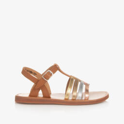 Pom d'Api-صندل جلد لون بني ميتاليك للبنات | Childrensalon