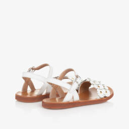 Pom d'Api-Girls White Leather Daisy Sandals | Childrensalon