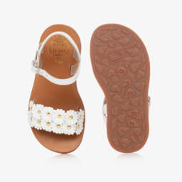 Pom d'Api-Girls White Leather Daisy Sandals | Childrensalon