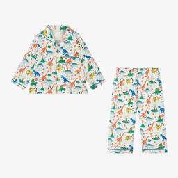 Powell Craft- بيجاما بطبعة ديناصور قطن لون أبيض للأولاد | Childrensalon