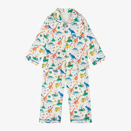 Boys White Dinosaur Print Cotton Pyjamas