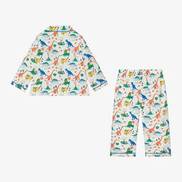 Powell Craft- بيجاما بطبعة ديناصور قطن لون أبيض للأولاد | Childrensalon