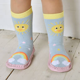 Powell Craft-Girls Blue Sun Slipper Socks | Childrensalon
