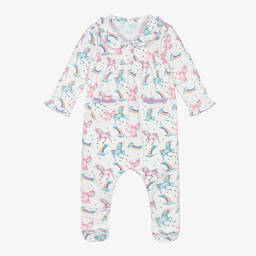 Girls White Cotton Babygrow 