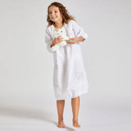 Powell Craft-Girls White Cotton Unicorn Nightdress | Childrensalon