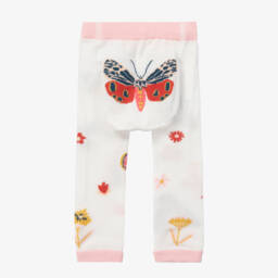 Powell Craft-Girls White & Pink Cotton Butterfly Leggings | Childrensalon