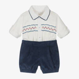 Pretty Originals-طقم باستر كوردروي وقطن لون عاجي وأزرق للأولاد | Childrensalon