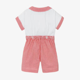 Pretty Originals-Boys Red & White Cotton Gingham Buster Suit | Childrensalon